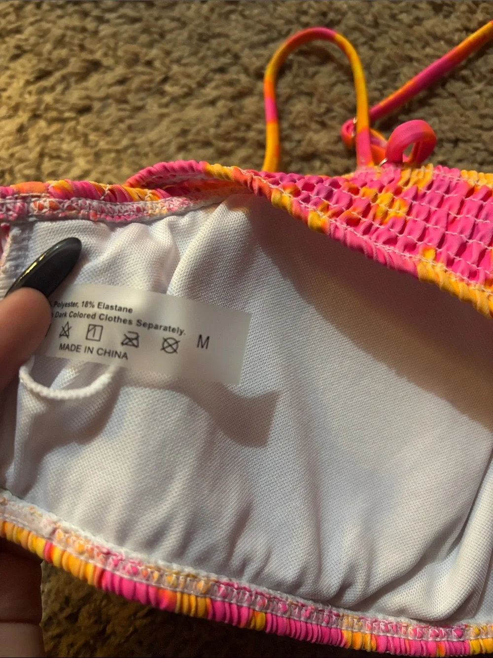 SHEIN Pink and Orange Smocked Two-Piece Bikini